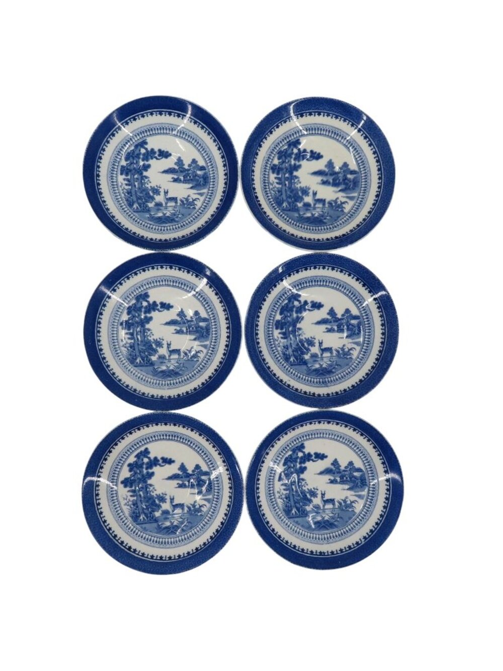 VTG Booths  Set of 6 Saucers 5.75in Lowestoft Deer 658322 Blue White England